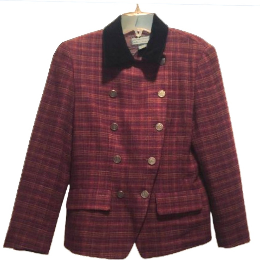 Wool Tweed Coin-Button Velvet Collar Jacket